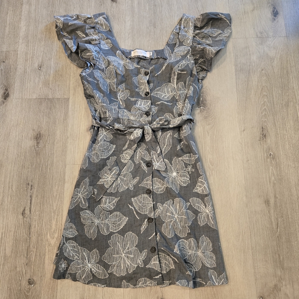 Nectar Floral Button Front Tie Waist Mini Dress Sz Medium